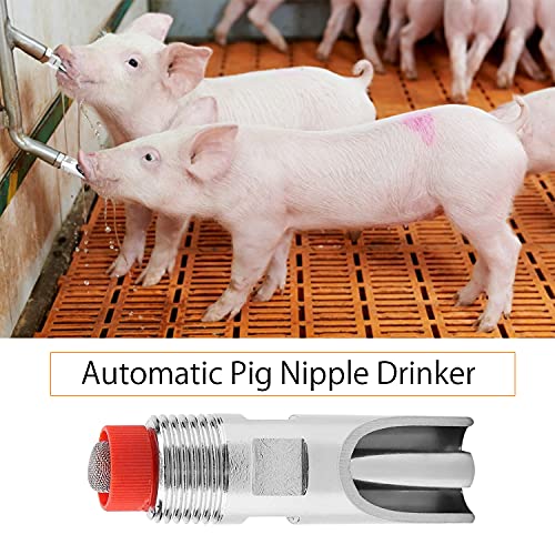 5Pcs Stainless Steel Automatic Nipple Drinker Feeder,Waterer RedDuckbilled for Sows Piglets