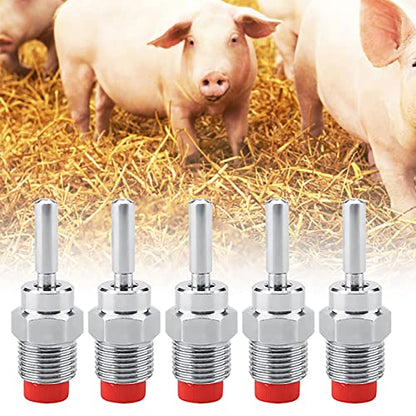 GLOGLOW 5pcs Stainless Steel Copper Cap Nipple Drinker Automatic Waterer with Strong Spring for Pigs Cattle Poultry Livestock