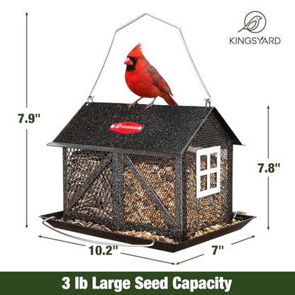 Kingsyard Metal Bird Feeder for Outdoors Hanging, 2-in-1 Wild Bird Feeder with Seed Tray & Built-in Perch, 5 lb Large Capacity for Cardinal Chickadee Finch, Black - color: Black
