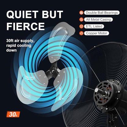 MEPTY 20" Wall Mount Fan, Heavy Duty Industrial Outdoor Wall Fan, High Velocity Oscillating Fans with 3 Speeds for Patio, Shop, Greenhouse, Garage, Commercial, Household use - size: 20inch