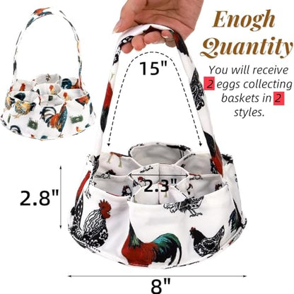 Noamus 2 Pack Eggs Collecting Bags, Mini Canvas Eggs Gathering Basket with 7 Pouches, Easter Egg Collector for Chicken Hen Duck Goose Housewife Garden Transporting Storage(2 Styles)