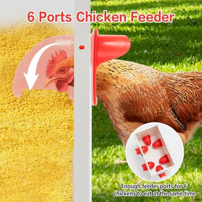 Hohuqeri Metal Chicken Feeder Large Capacity Automatic, 6-Ports Weather-Resistant & Animal-Proof Poultry Feeder for Chickens, Geese, Ducks, Turkeys, Quails