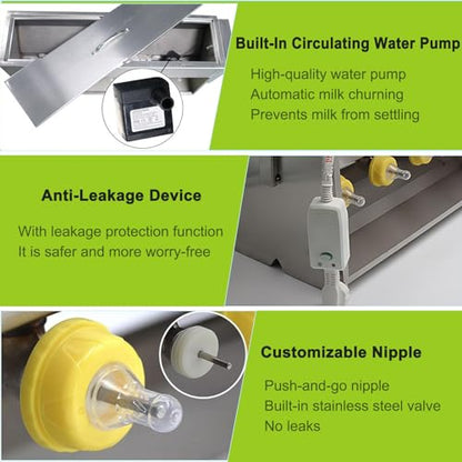 Piglet Feeding Station, Automatic Milk Feeder with 10 Nipples, Stainless Steel Cover and Valve, Ideal Livestock Milk Feeder for Piglets - size: 14Nipples