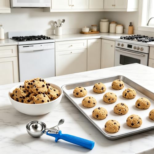 HOMURE H 2 OZ Scoop, Large Ice Cream Scoop with Trigger, #16 Disher, Muffin Scoop, 4 tbsp Cookie Scoop for Baking, Blue Handle, for Making Ice Cream Cookie Muffin Cupcake Mashed Potato - size: #16 (2 oz)