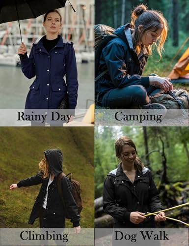 Bloggerlove Rain Jacket Women Lightweight Raincoat Waterproof Windbreaker Striped Climbing Outdoor Hooded Trench Coats S-XXL - color: Black, size: XX-Large