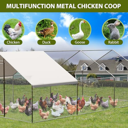 GarveeTech Large Walk-in Chicken Coop with Run, 9.8' x 19.7' Outdoor Chicken Runs for Yard with Cover, Metal Poultry Cage for Chickens, Ducks, Birds - size: 19.7FT