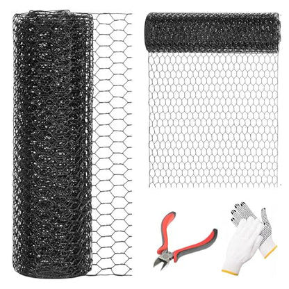 24'' x 50' Black Chicken Wire Fencing, 1 inch Chicken Wire and 19 Gauge Poultry Netting, Garden Mesh Fence Roll for Floral Arrangements,Crafts, Farm,Livestock,Pet Protection - size: 19 gauge 24'' x 50'