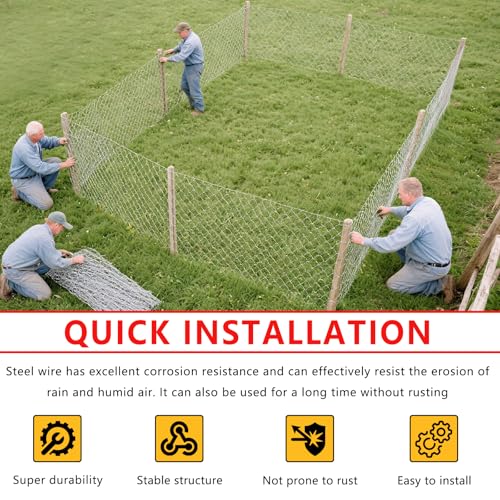 Chicken Wire, 13.7 in x 50 ft Garden Fence, Wire Mesh, Chicken Wires Fencing, Mesh Hexagonal Galvanized Metal Poultry Netting for Chicken Coop Rabbit Dogs Barrier (13.7 in x 50 ft) - size: 13.7 in x 50 ft