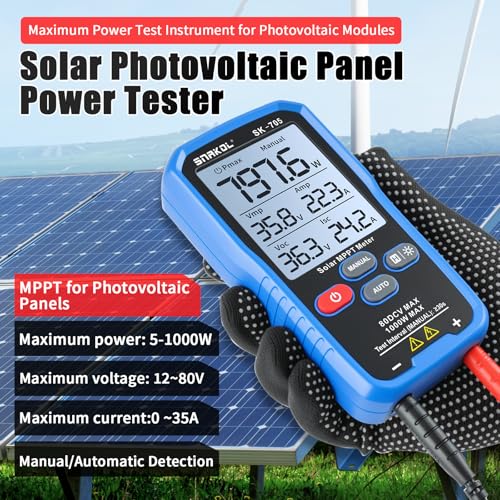 Solar MPPT Power Tester for Photovoltaic Modules, 1000 W, 80 V DC Max, 35 A, Automatic & Manual Power Measurement, Voc Isc Vmp Pmax, 3.2" LCD with Backlight, Portable PV Tester (SK-705) - color: 1000W