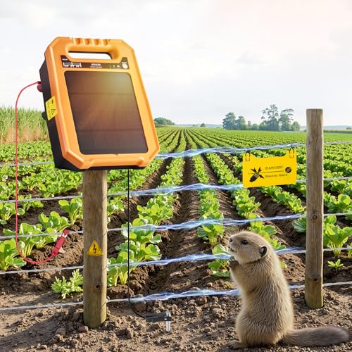 VEVOR Solar Fence Charger, 0.3J 8 kV Solar Powered Fence Charger, Weather-Resistant Electric Fence Energizer Kit, 7 Days Runtime, for Livestock, Poultry, Garden Protection - style: 0.3J