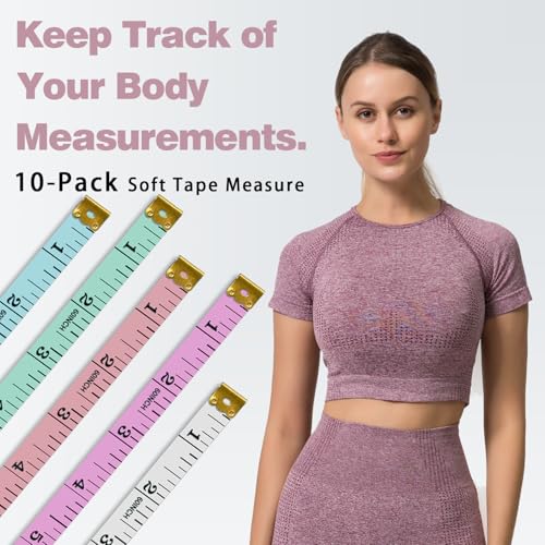 10-Pack Soft Tape Measure Double Scale Body Sewing Flexible Ruler for Weight Loss Medical Body Measurement Sewing Tailor Craft Vinyl Ruler, Pastel Pink Blue Green Purple White