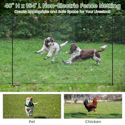 DoCred Non Electric Fence Netting, 40in x 164ft Movable Livestock Nets | Portable Chicken Mesh for Ducks, Goats, Sheep, Dog, Reusable Nylon Animal Barrier Fencing for Backyards, Farms Ranches - size: 40in x 164ft(Nylon)