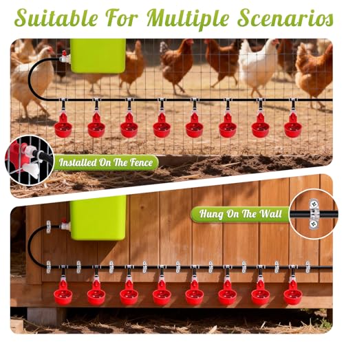 3.2Gal Automatic Chicken Waterer System Float Control Poultry Water Dispenser Complete Set Pipeline with Chicken Water Cups, Chicken Water Feeder for Chickens Ducks Geese Quail
