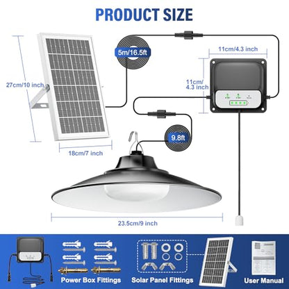 Otovoda Solar Shed Light Indoor Outdoor,2000LM Daytime Available Pendant Light with Pull String, 3 Lighting Modes, IP65 Waterproof, Dusk to Dawn Outdoor Light for Barn Home Chicken Coop Gazebo Garage