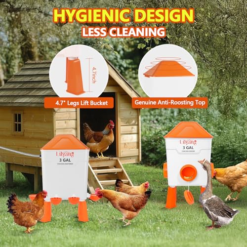 Lilyang Automatic Chicken Waterer & Feeder 3 Gallon, Auto-Refill Chicken Waterer with Float Valve, Anti-Spill Feeder & Leak-Proof Cups, End Daily Refilling & Mess, Standing or Hanging Use - color: Bright Orange