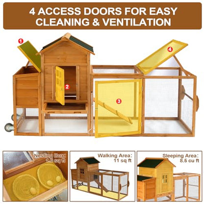 Morngardo Chicken Coop Rabbit Hutch Indoor Outdoor, 80''L Bunny Cage with Run, Guinea Pig House with Wheels and Pull-Out Tray - size: 80.0"L x 24.0"W x 39.0"H