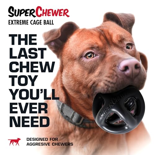 Tuff Pupper SuperChewer Extremely Tough Cage Ball for Dogs | 2X Tennis Ball Size | Natural Rubber | Tough Toy for Aggressive Chewers | Heavy Duty for Medium Large Breed | Strong but NOT Indestructible