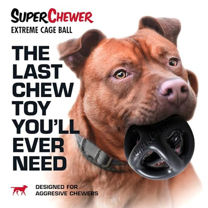 Tuff Pupper SuperChewer Extremely Tough Cage Ball for Dogs | 2X Tennis Ball Size | Natural Rubber | Tough Toy for Aggressive Chewers | Heavy Duty for Medium Large Breed | Strong but NOT Indestructible