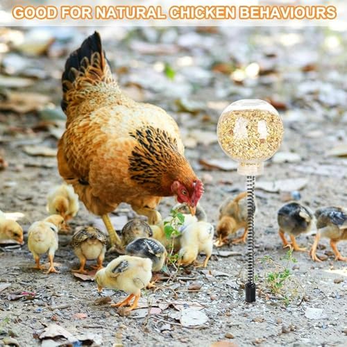 2Pcs Chicken Slow Feeder Ball & Enrichment Toys for Hens Poultry, Chicken Pecking Toys, Interactive Boredom Busting Chicke-n Coop Accessories, Spring Loaded Swing Feeder for Parrots Ducks Birds - size: 2pcs