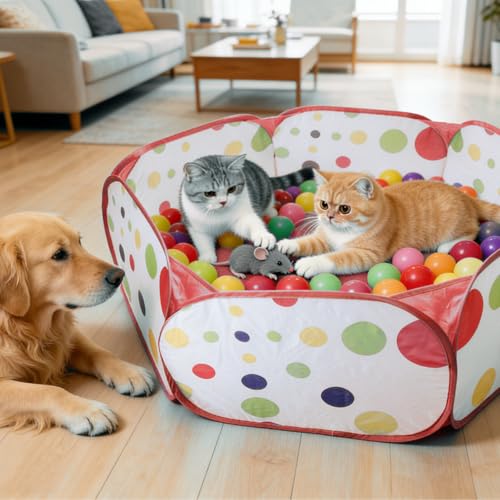 Cat Ball Pit, Pop Up Ball Pits Tent，Cat Enrichment Toys，Suitable for Indoor and Outdoor Activities (39.37inches in Diameter,No Ball Included) (Red) - color: Red