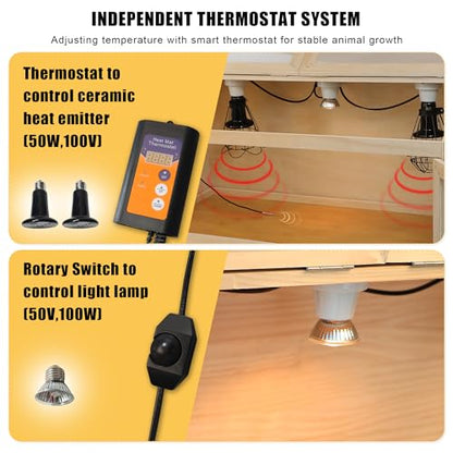 Intelligent Chicken Brooder Box for Chick with Digital Thermostat, 32" Wide Large Wooden Chick Brooder Box with Heating Lamps, Sliding Drawers & Door Handle for Hamster Chicks Duck Indoor Outdoor