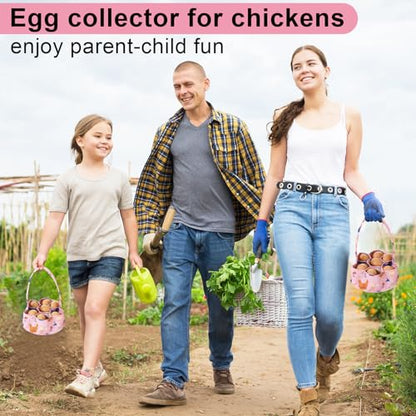Egg Collecting Basket, Canvas Egg Basket for Gathering with 7 Pouches for Chicken, Duck, Goose, Bird, Various Poultry Collection (Cartoon Chicken Style 1) - style: Cartoon Chicken Style 1