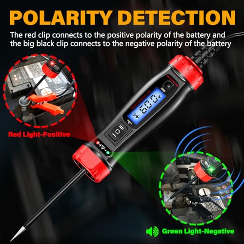 Power Circuit Probe Tester, 5-60V DC LCD Digital Automotive Test Light, Auto Voltage Tester with Voltmeter&Illumination, Car Fuse Relay Component Continuity Frequence Electrical Test Tool
