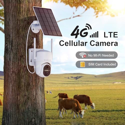 HOSAFE.COM 4G LTE Cellular Security Camera Wireless Solar Powered, Free Cloud Storage, No WiFi Security Camera Outdoor, 2K PTZ 360°, IP66 Waterproof for Farm Barn Jobsite Off-Grid