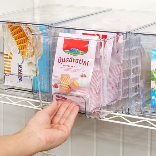 Vtopmart 4Pack Large Stackable Pantry Storage Drawers, Clear Organizer Bins with Handles, Acrylic Drawer Organizers for Kitchen, Pantry, Bathroom Undersink, Cabinet Organization and Storage - size: 4Pack 7"H