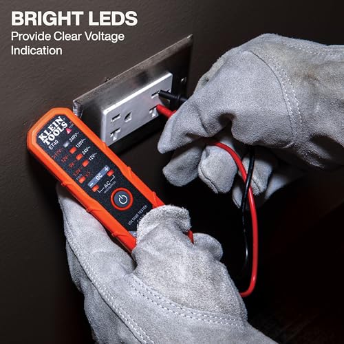 Klein Tools ET40 Digital AC/DC Voltage Tester, 12-240V AC, 1.5-24V DC, LED Illumination, DC Polarity, Auto Off, CAT III 250V-Class 2- Double Insulation, IP41 Dust and Water Resistant - style: 12/240 V