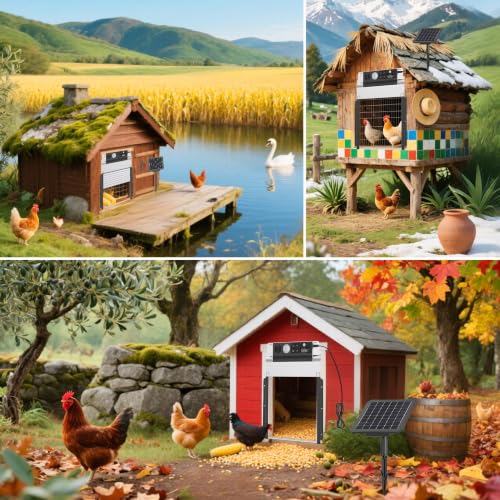 Automatic Chicken Coop Door, Solar Powered Roll-Up Chicken Door with Light Sensor, Timer & Manual Mode, 2000mAh Battery, Aluminum Frame, Anti-Pinch, for Chicken Coop Size:9''x8.3''