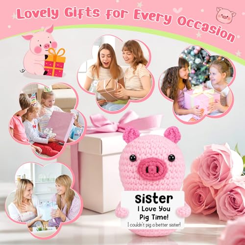 GevGuxLuo Sister Birthday Gifts for Women,Handmade Mini Funny Pink Pig Animals for Sisters in Law, I Love You Sisters Mothers Day Birthday Graduation Gifts for Sister Friend Girls - style: Sister