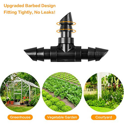 1/4" Drip Irrigation Tee Fittings, 60 Pieces Barbed Tee Connectors for 1/4 Inch Tubing, Drip Line 3-Way T Parts for Sprinkler Garden Lawn Irrigation System - size: 4/7mm Tees-60P