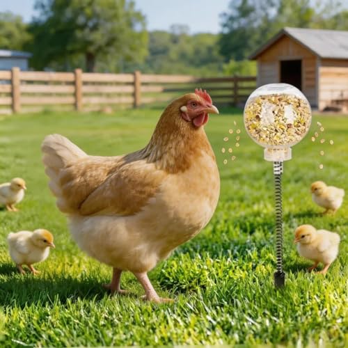 2 Pack Chicken Toys Chicken Peck Toy, Chicken Swing Feeder with Spring and Ground Stake, Enrichment Toys for Coop, Coop Accessories for Hens Poultry Duck Birds Parrots, Transparent