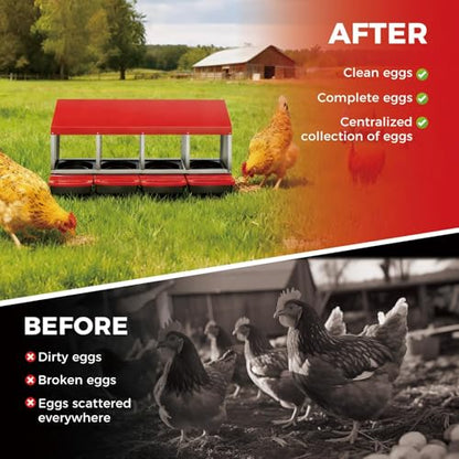 Chicken Nesting Boxes, Heavy-Duty 8-Compartment Metal Chicken Nesting Box – Removable Tray, Ventilation Holes, Easy Egg Collection, Rustproof Galvanized Steel - Red - 4 - Slot - color: Red, size: 4 - Slot