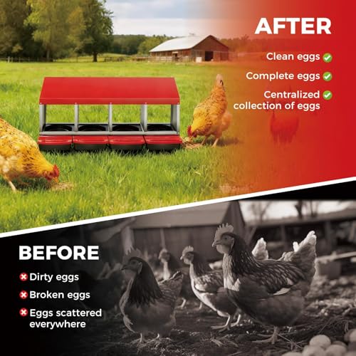 Chicken Nesting Boxes, Heavy-Duty 8-Compartment Metal Chicken Nesting Box – Removable Tray, Ventilation Holes, Easy Egg Collection, Rustproof Galvanized Steel - Red - 4 - Slot - color: Red, size: 4 - Slot