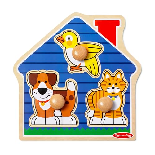 Melissa & Doug Pet Animals Jumbo Knob Puzzle, Wooden Peg Puzzle for Toddlers, Educational Toy for Shape Recognition and Fine Motor Skills, Ages 1+ - style: Pets
