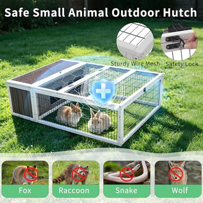 Tortoise House Habitat Wooden, Chicken Coop with Run Rabbit Hutch Small Animal Hutch Enclosure Indoor/Outdoor-Grey + White Trim - color: Grey&White Trim-1
