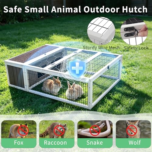 Tortoise House Habitat Wooden with Cover, Chicken Coop with Run Rabbit Hutch Small Animal Hutch Enclosure Indoor/Outdoor-Grey + White Trim - color: Grey&White Trim-2