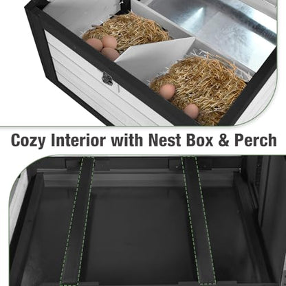 Mobile Chicken Coop Wooden with Wheels, Expandable Outdoor Chicken Tractor with Nesting Box & Pull-Out Tray, Easy-Clean Poultry Coop for 2–3 Chickens & Ducks - color: Black