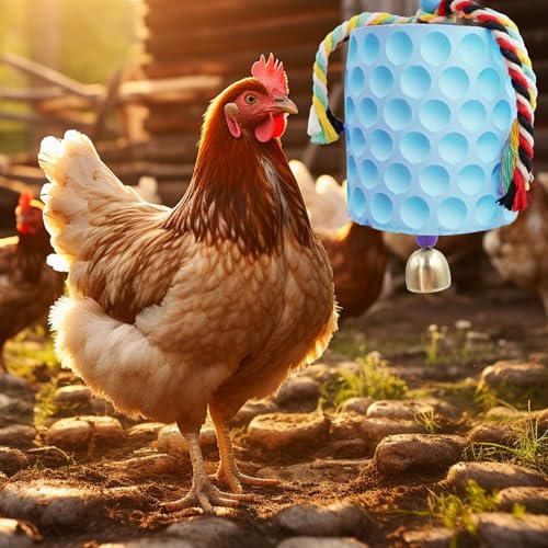 Chicken Coop Accessories, Chicken Beak Grinding Calcium Stone with Bell, Chicken Toys for Coop, Enrichment Toys for Hens, Ducks, Geese, Turkeys, Poultry - color: Blue