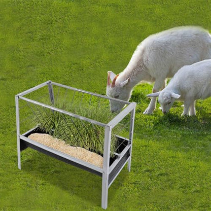 2-in-1 Livestock Feed Trough, Large Capacity Dual-Sided Feeder Galvanized Livestock Rack with Hay & Grain Trough for Sheep Calf Cow Horse