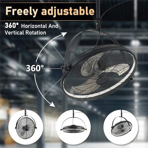 AHAWILL 22.8" Outdoor Hanging Ceiling Fan with Light - 360 Rotatable Fixed Angle,Plug-in,3CCT Dimmable,6 Speeds,Timer & Reversible,2-in-1 Hanging/Standing,Ideal for Gazebos,Patios,Tool Room,Garage. - size: 23inch-with light