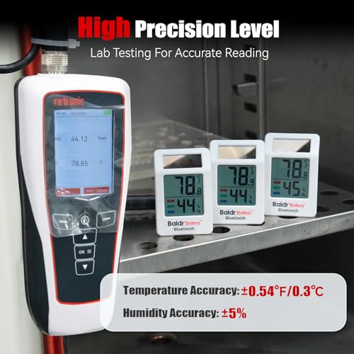 BaldrTherm Bluetooth Thermometer Wireless, Smart Thermometer with App Control, 200ft Coverage, Offline Storage, Trend Charts, Real-Time Alerts for Home, Pet Cage, Indoor/Outdoor Use, Black, 2pack