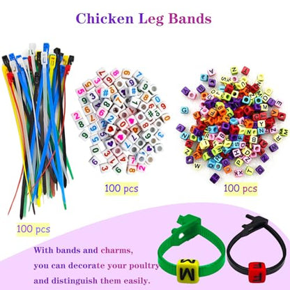 100 Pcs Adjustable Chicken Leg Bands, Colorful Poultry Identification Leg Bands with Charms Accessories for Turkey Duck Goose Bird