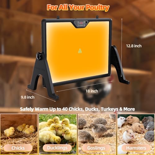 180W Dual-Sided Chicken Heat Plate with Remote - 4 Timer Settings, Night Light, Overheat Protection, LED Display & Adjustable Heat Plate for Chicks and Winter Pets (Light Black) - color: Light Black