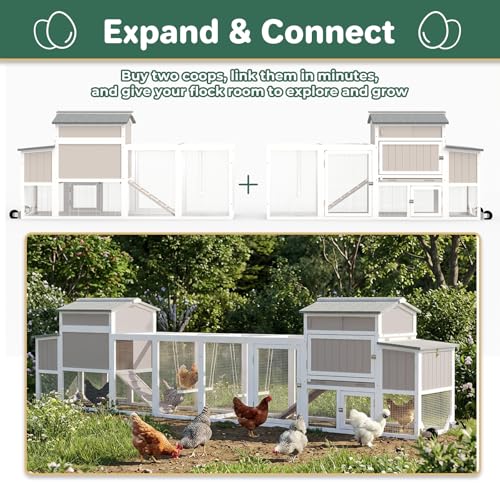 Mobile Chicken Coop with Wheels, Weatherproof Large Hen House Chicken Tractor with Nesting Box, Roosting Bars, Pull-Out Tray, Asphalt Roof & Fun Swing for Chickens Quails, Backyard Use