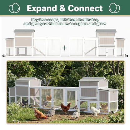Mobile Chicken Coop with Wheels, Weatherproof Large Hen House Chicken Tractor with Nesting Box, Roosting Bars, Pull-Out Tray, Asphalt Roof & Fun Swing for Chickens Quails, Backyard Use