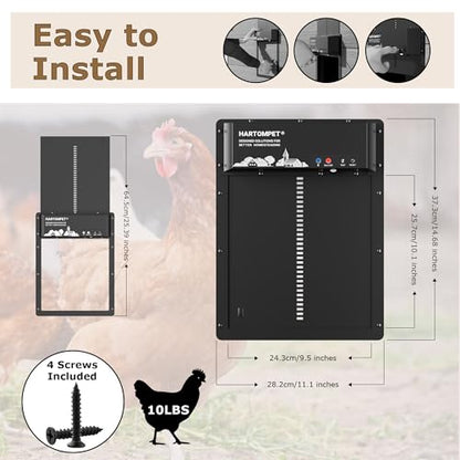 Automatic Chicken Coop Door - Programmable w/App, Battery/Solar Panel/Grid Operated, Motion Sensor for Anti-Pinch, Aluminum Door, Plug&Play Electric Chicken Door, 1-Year Warranty