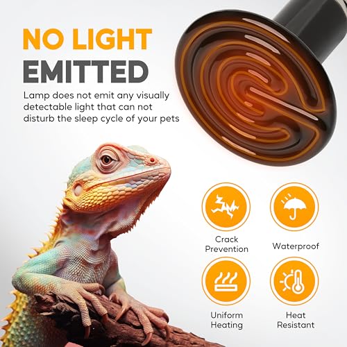 HealSmart 100W Reptile Heat Lamp Ceramic Heat Emitter, No Light Emitting Heat Bulbs, Suitable for Snake/Lizard/Spider, Plant Growth and Incubating Chicken, 2-Pack - size: 100 Watts, style: D-75mm (2.95") *2 Pcs